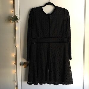 Lace and Velvet Trim Black Dress